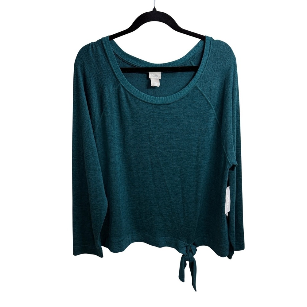 Chico's Zenergy Tie Front Popover Top Jasper Green Size 3 XL Coastal Athleisure